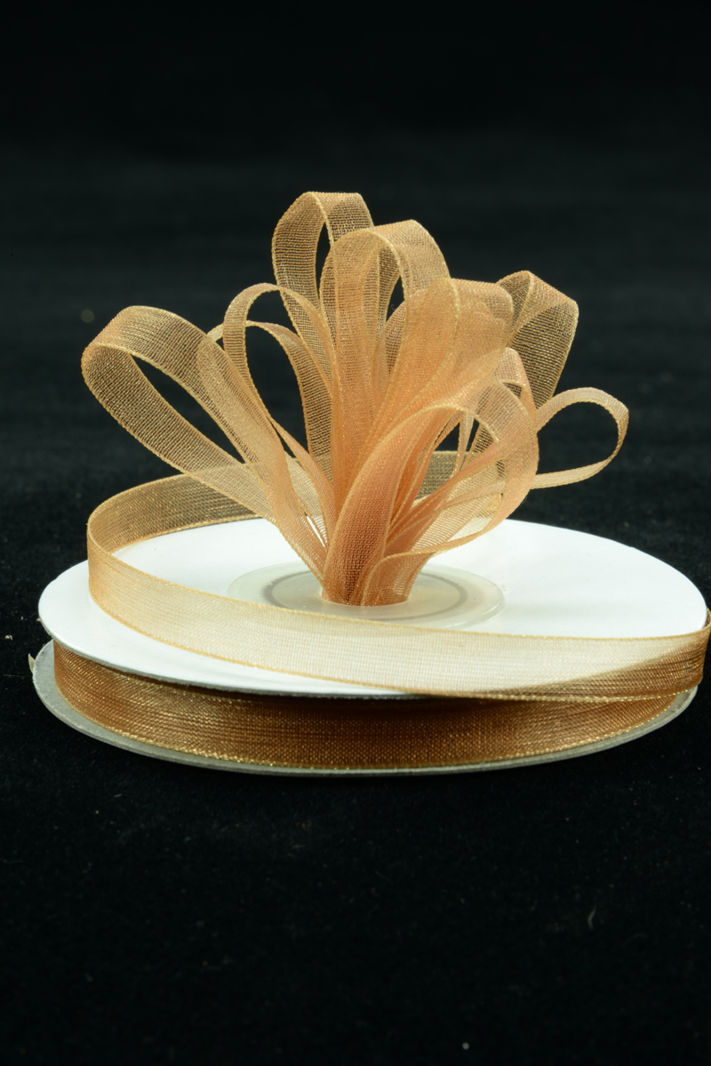 Old Gold Organza Ribbon , 3/8 Inch x Bulk 25 Yards, Wholesale Ribbon